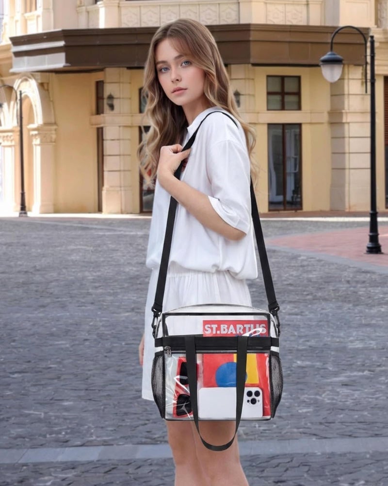 Paxiland Clear Bag for Stadium Events 12x6x12, Large Clear Tote Lunch Bag Stadium Approved with Reinforced Shoulder Straps for Concert Outfits and Festival, Transparent Handbag for men - Black - Image 2